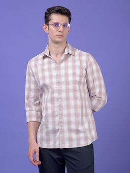 CRIMSOUNE CLUB - Mens Peach Checked Pure Cotton Shirt