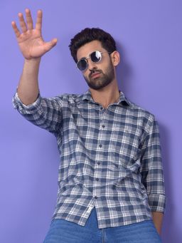 CRIMSOUNE CLUB - Mens Navy Blue Checked Pure Cotton Shirt