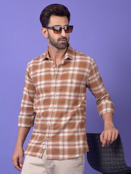 CRIMSOUNE CLUB - Mens Brown Checked Pure Cotton Shirt