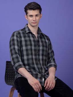 CRIMSOUNE CLUB - Mens Black Checked Pure Cotton Shirt