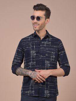 CRIMSOUNE CLUB - Mens Navy Blue Printed Pure Cotton Shirt