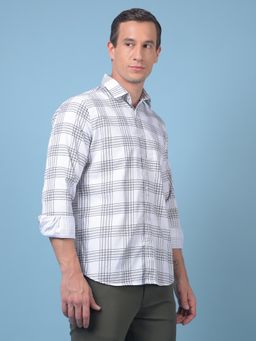 CRIMSOUNE CLUB - Mens White Checked Pure Cotton Shirt