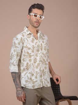 CRIMSOUNE CLUB - Mens Khaki Floral Print Linen Shirt