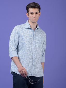 CRIMSOUNE CLUB - Mens Blue Floral Print Shirt