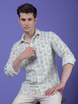 CRIMSOUNE CLUB - Mens Green Floral Print Shirt