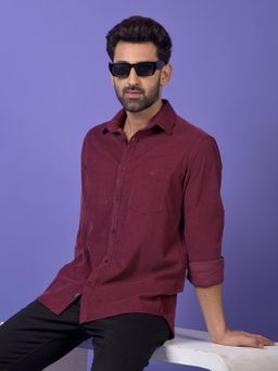 CRIMSOUNE CLUB - Mens Wine Pure Cotton Corduroy Shirt