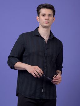 CRIMSOUNE CLUB - Mens Black Embroidered Pure Cotton Shirt