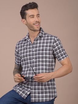CRIMSOUNE CLUB - Mens Purple Checked Pure Cotton Shirt