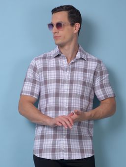 CRIMSOUNE CLUB - Mens Purple Checked Pure Cotton Shirt