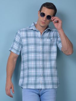 CRIMSOUNE CLUB - Mens Blue Checked Pure Cotton Shirt