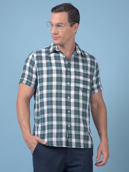 CRIMSOUNE CLUB - Mens Green Checked Pure Cotton Shirt