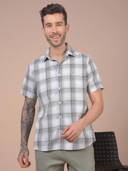 CRIMSOUNE CLUB - Mens Grey Checked Pure Cotton Shirt