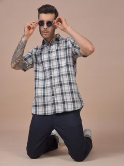 CRIMSOUNE CLUB - Mens Grey Checked Pure Cotton Shirt