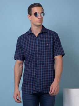 CRIMSOUNE CLUB - Mens Blue Checked Pure Cotton Shirt