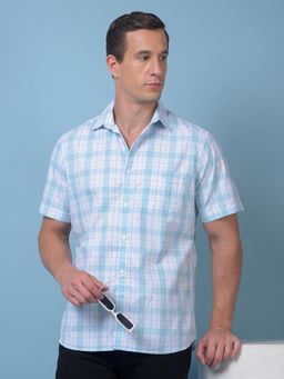 CRIMSOUNE CLUB - Mens Blue Checked Pure Cotton Shirt