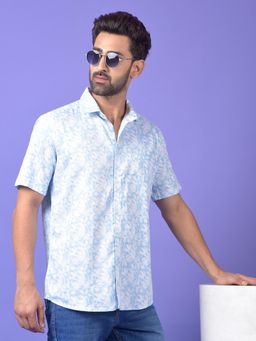 CRIMSOUNE CLUB - Mens Blue Floral Print Shirt