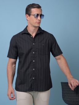 CRIMSOUNE CLUB - Mens Black Vertical Stripes Pure Cotton Shirt