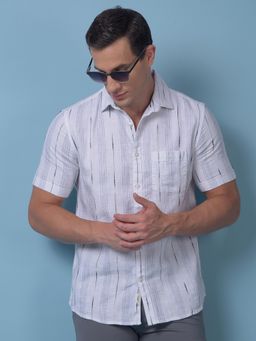 CRIMSOUNE CLUB - Mens White Vertical Stripes Pure Cotton Shirt