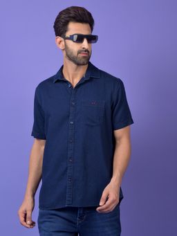 CRIMSOUNE CLUB - Mens Navy Blue Denim Shirt