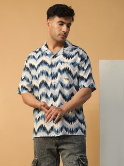 Oxolloxo - Men Multicolor Zig - Zag Print Lapel Collar Button Down Oversized Shirt