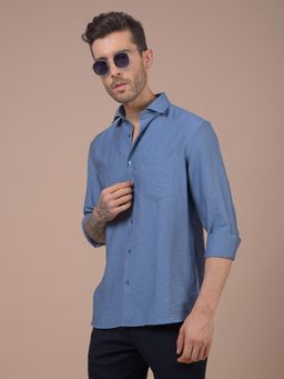 CRIMSOUNE CLUB - Mens Blue Textured Shirt