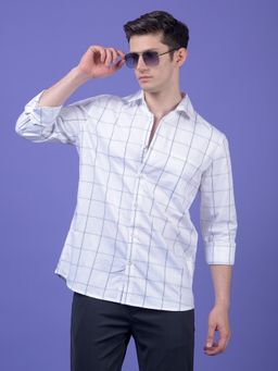 CRIMSOUNE CLUB - Mens White Windowpane Check Pure Cotton Shirt