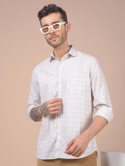 CRIMSOUNE CLUB - Mens Cream Checked Pure Cotton Shirt