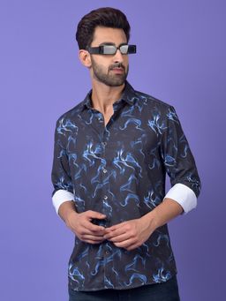 CRIMSOUNE CLUB - Mens Navy Blue Abstract Print Shirt