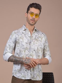 CRIMSOUNE CLUB - Mens Green Abstract Print Linen Shirt