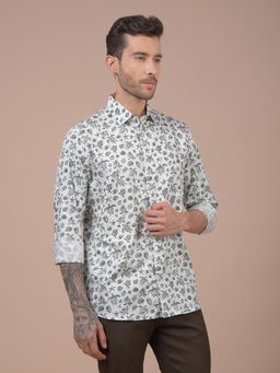 CRIMSOUNE CLUB - Mens Green Printed Pure Cotton Shirt