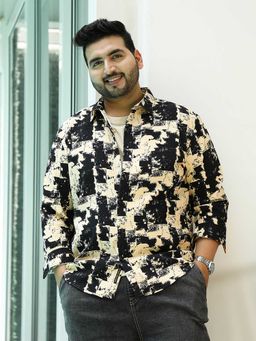 Instafab Plus - Mens Beige And Black Paint Strokes Shirt