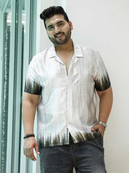 Instafab Plus - Mens Ivory White And Olive Green Earthy Strokes Shirt