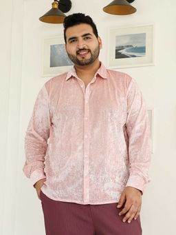 Instafab Plus - Mens Blush Pink Solid Velvet Shirt