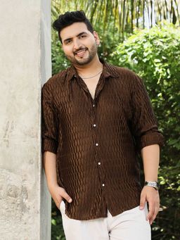 Instafab Plus - Mens Chocolate Brown Ruche-Pleated Shirt