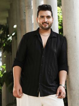 Instafab Plus - Mens Onyx Black Ripple-Panel Tactile Shirt