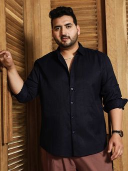 Instafab Plus - Mens Navy Blue Shard-Panel Tactile Shirt