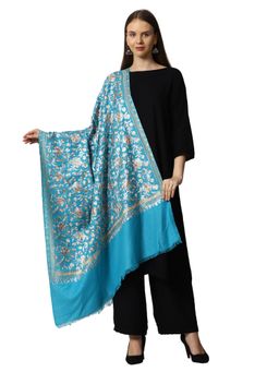 SWI STYLISH - Womens Kashmiri Aari Embroidered Wool Shawl-Turquoise
