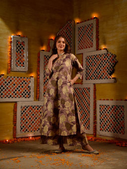 DIMPLE DESIGN STUDIO - Mauve Floral Kurta & Palazzo (Set of 2)