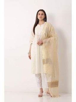 Biba - Women Light Beige Art Silk Stripes Dupatta