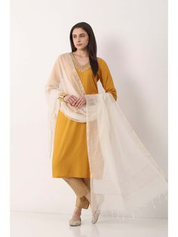 Biba - Women Off White Solid Art Silk Dupatta