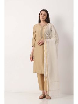 Biba - Women Off White Nylon Cotton Dupatta