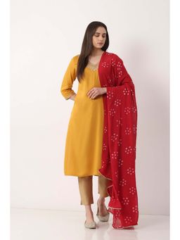 Biba - Women Maroon Chanderi Bandhani Printed Dupatta