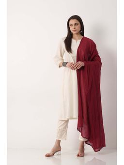 Biba - Women Maroon Cotton Solid Lace Work Dupatta