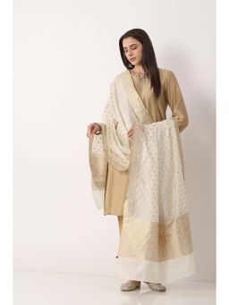 Biba - Women Off White Art Silk Floral Woven Dupatta