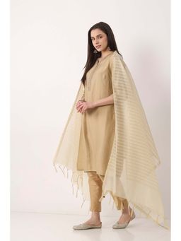 Biba - Women Beige Stripes Art Silk Dupatta