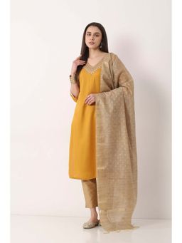 Biba - Women Gold Art Silk Woven Dupatta