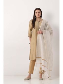 Biba - Women Off White Art Silk Woven Dupatta