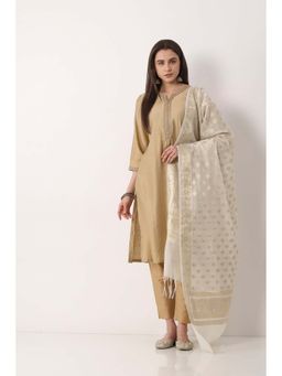 Biba - Women Off White Art Silk Floral Woven Dupatta