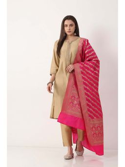 Biba - Women Rani Pink Art Silk Floral Woven Dupatta