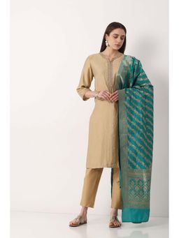 Biba - Women Teal Art Silk Floral Woven Dupatta